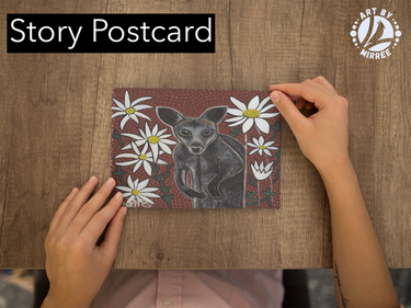 'Swamp Wallaby with Flower Medicine' Aboriginal Art A6 Story PostCard Single by Mirree